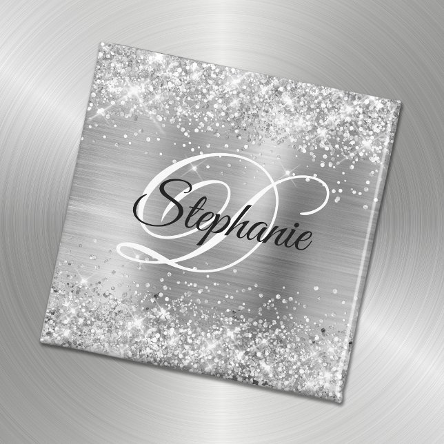 Aimant Monogramme fantaisie en paillettes d'argent brilla (Créateur téléchargé)