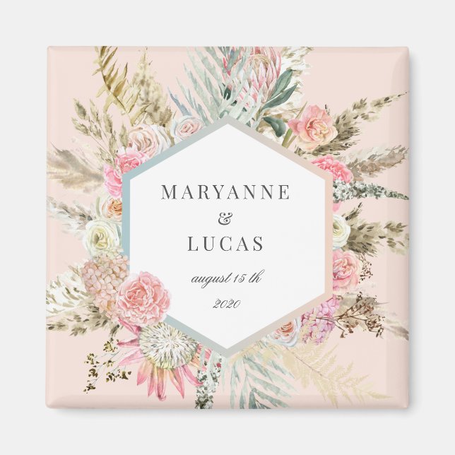 Aimant monogramme floral bohème élégant (Devant)