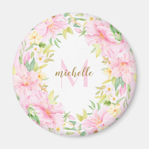 Aimant Monogramme floral coloré Aquarelle Botanique rose