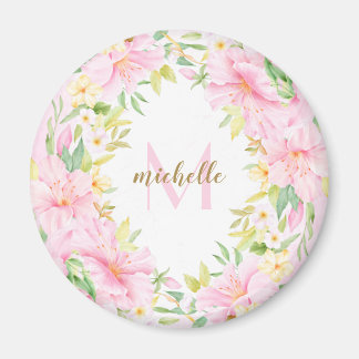 Aimant Monogramme floral coloré Aquarelle Botanique rose