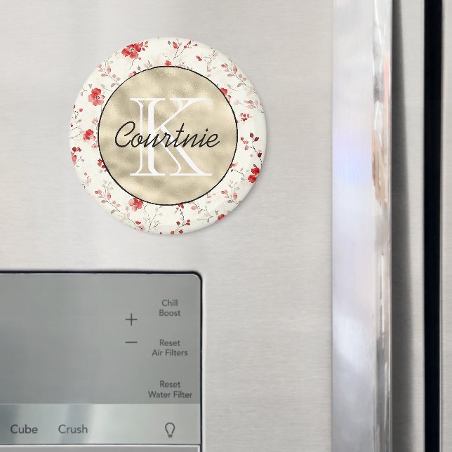 Aimant Monogramme floral or et crème rouge      (In situ (réfrigérateur))