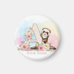 Aimant Monogramme floral personnalisé 'A' avec un furet m