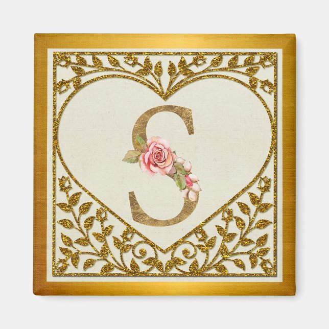 Aimant Monogramme floral personnalisé, de A à Z  (Devant)