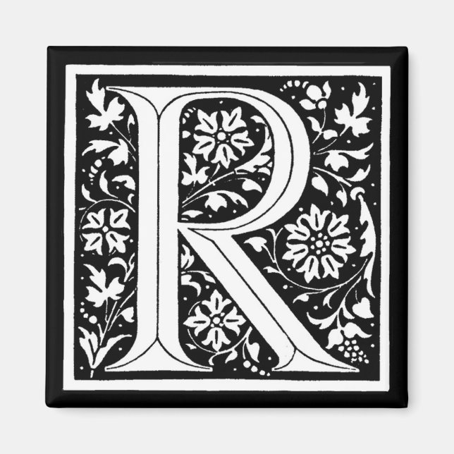 Aimant Monogramme floral vintage "R" (Devant)