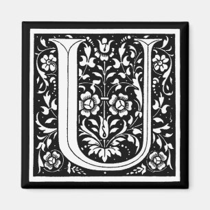 Aimant Monogramme floral vintage "U"
