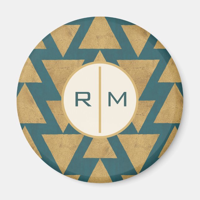 Aimant Monogramme | Geo Step extérieur | Pat Turquoise or (Devant)