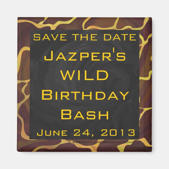 Aimant Monogramme Giraffe Brown, Impression Jaune (Devant)