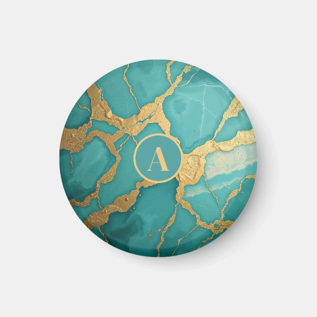 Aimant Monogramme Gold & Marbre Turquoise Luxe (Devant)