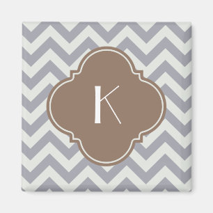 Aimant Monogramme gris-clair de coutume de zigzag