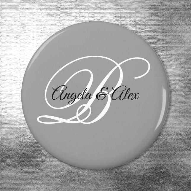 Aimant Monogramme gris de style script fantaisie noir et  (Créateur téléchargé)