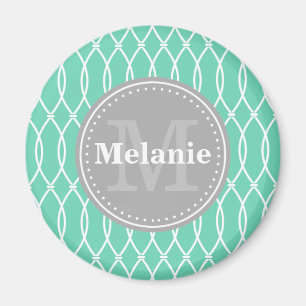Aimant Monogramme gris Motif de la menthe moderne