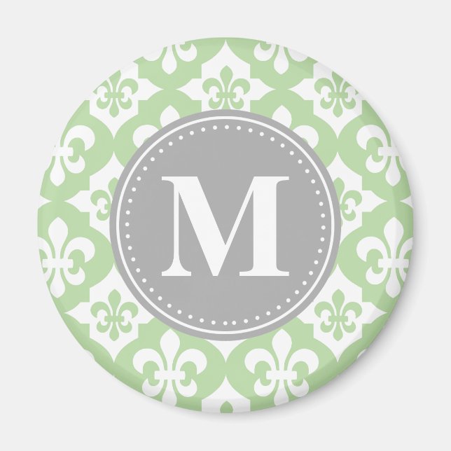 Aimant Monogramme gris vert à la menthe de fleur de lis (Devant)