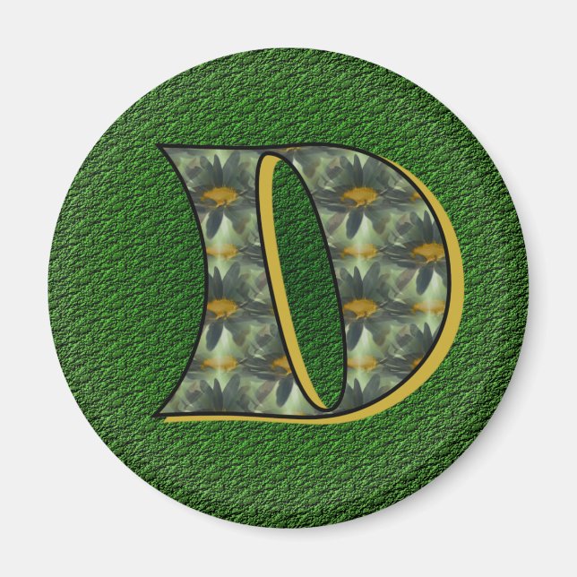 Aimant Monogramme Initial D Fleurs de Marguerites Art (Devant)