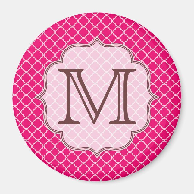 Aimant Monogramme initial en latte rose chaud (Devant)