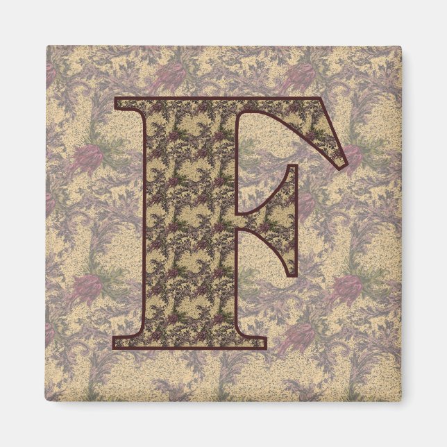 Aimant Monogramme Initial F Élégant Floral Vintage (Devant)