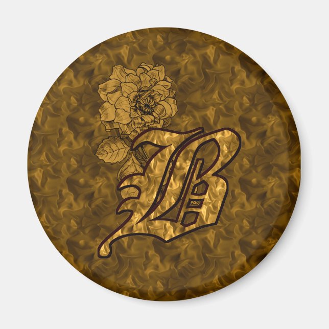 Aimant Monogramme Initiale B Élégante Fleur de Pivoine en (Devant)