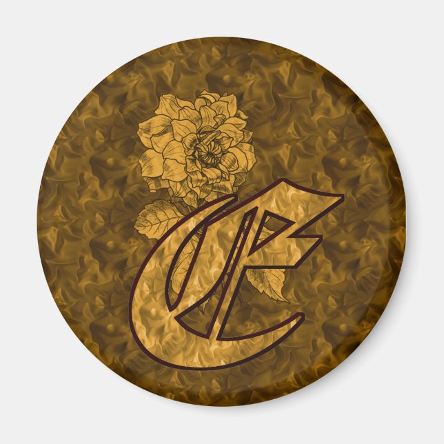Aimant Monogramme Initiale E Élégante Fleur de Pivoine en (Devant)