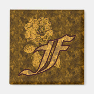 Aimant Monogramme Initiale F Fleur de Pivoine Or Élégant