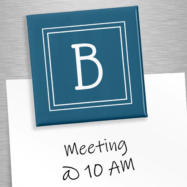 Aimant Monogramme Initiale Moderne Modèle Bleu Simple (Framed Simplistic Monogrammed Letter Initial Blue Magnet)