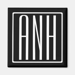 Aimant Monogramme Initiales 3 Modernes Gras Blanc Sur N