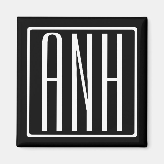 Aimant Monogramme Initiales 3 Modernes Gras | Blanc Sur N (Devant)