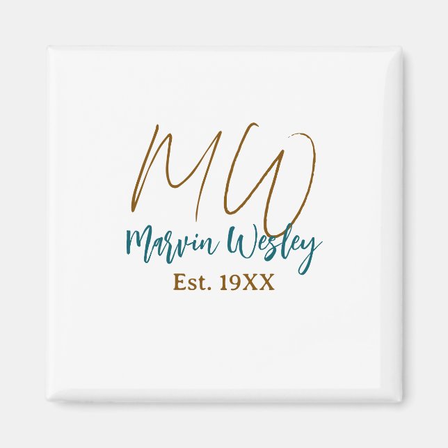 Aimant Monogramme marron bleu turquoise année d'estimatio (Devant)
