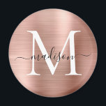 Aimant Monogramme métal brossé Rose moderne or Script<br><div class="desc">Or Rose moderne métal brossé Monogramme Magnet de script</div>