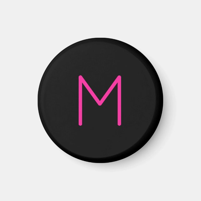 Aimant Monogramme moderne éditable rose et noir (Devant)