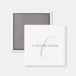 Aimant Monogramme Moderne Élégant   Gris & Blanc (modifia