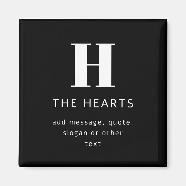 Aimant Monogramme Moderne Modifiable Nom & Message | Noir (Devant)