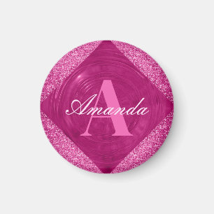 Aimant Monogramme moderne Parties scintillant rose