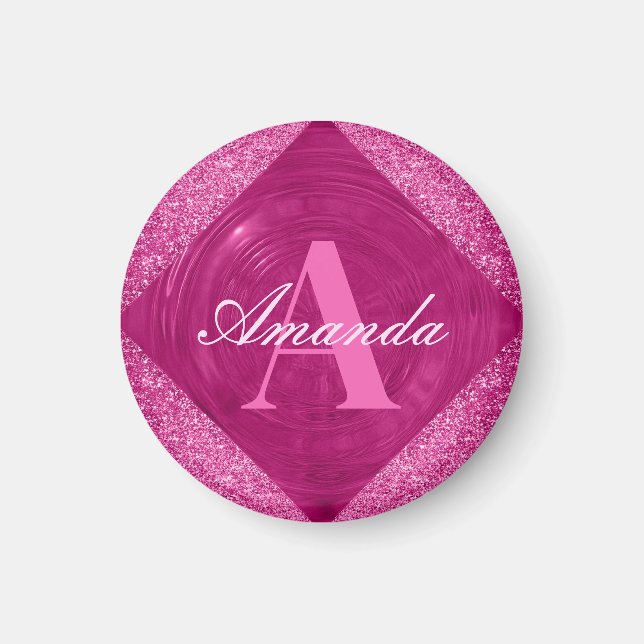 Aimant Monogramme moderne Parties scintillant rose (Devant)