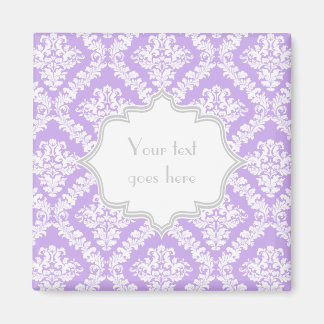 Aimant monogramme moderne violet blanc damassé