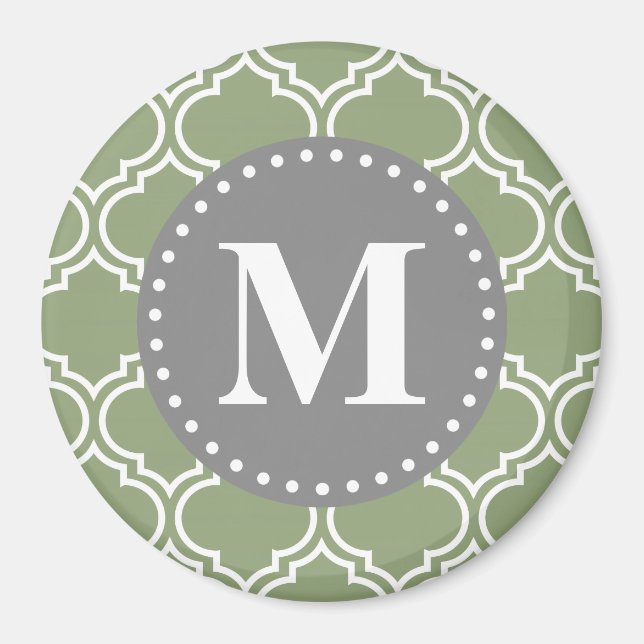 Aimant Monogramme Motif en treillis marocain vert foncé (Devant)