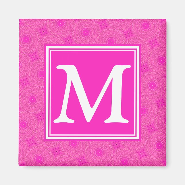 Aimant Monogramme motif rose chaud cercles (Devant)