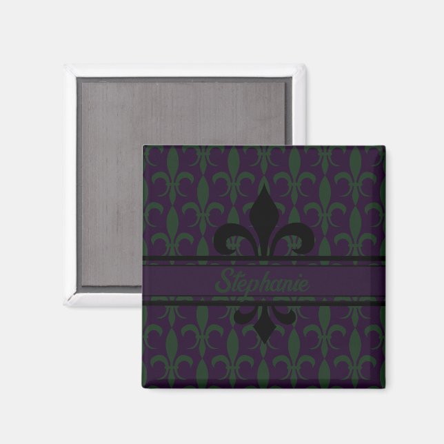 Aimant Monogramme motif Royal violet moderne Fleur de lis (Recto/Verso)