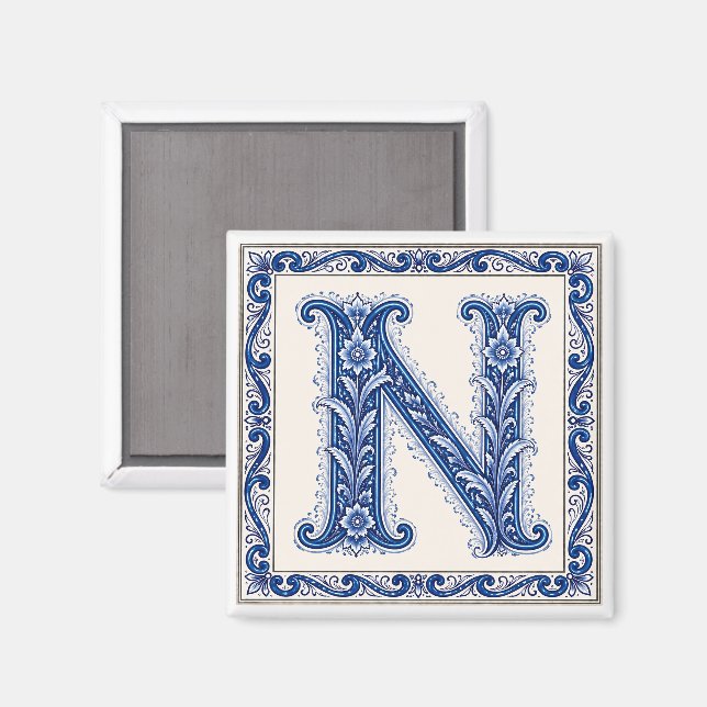 Aimant Monogramme N de l'héritage norvégien - Bleu (Recto/Verso)
