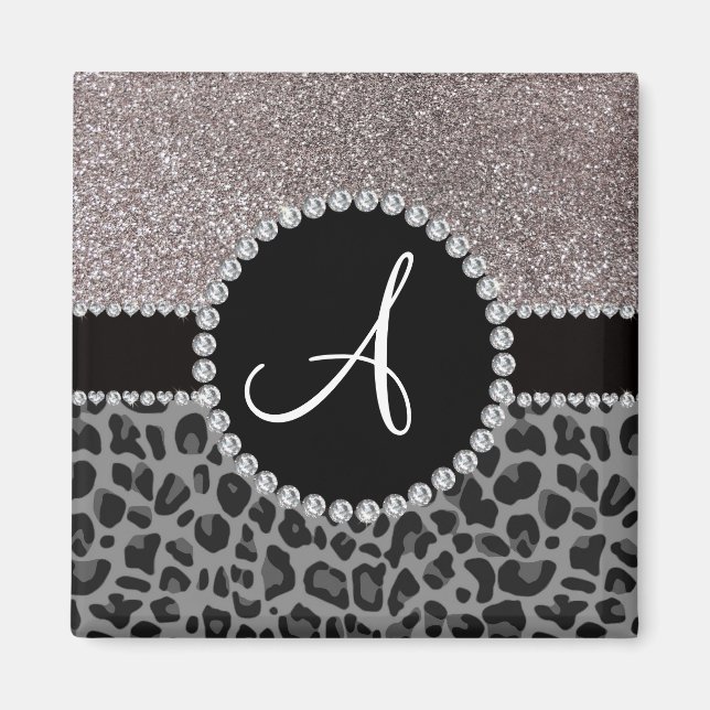 Aimant Monogramme noir léopard argent parties scintillant (Devant)
