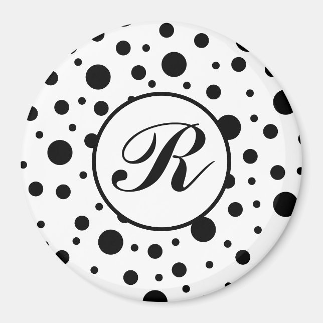 Aimant Monogramme noir sur blanc Polka Motif point (Devant)