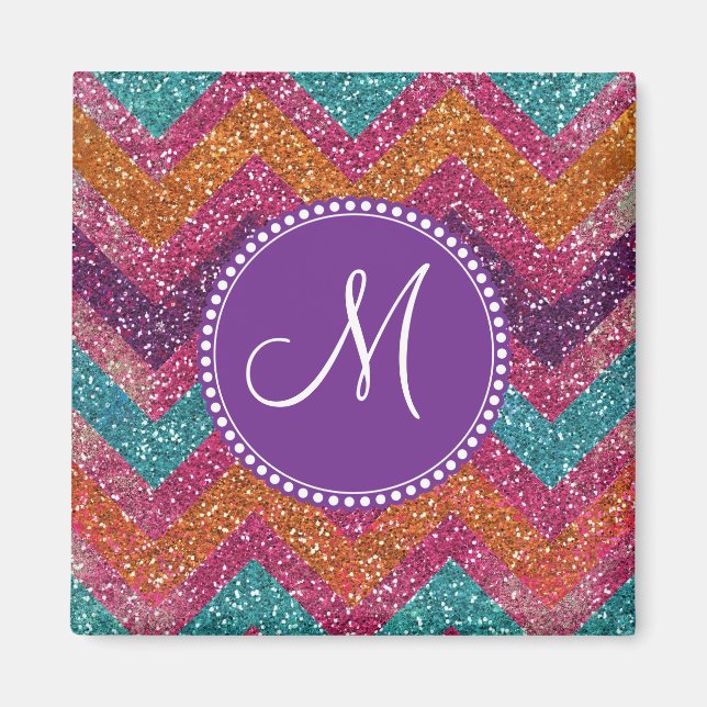 Aimant Monogramme Parties scintillant Chevron rose violet (Devant)