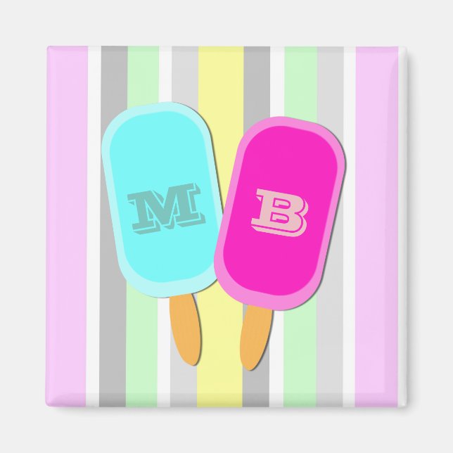 Aimant Monogramme Pastel Stripes et Popsicles (Devant)