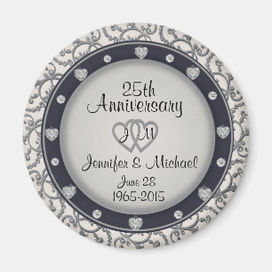 Aimant Monogramme personnalisé 25e anniversaire