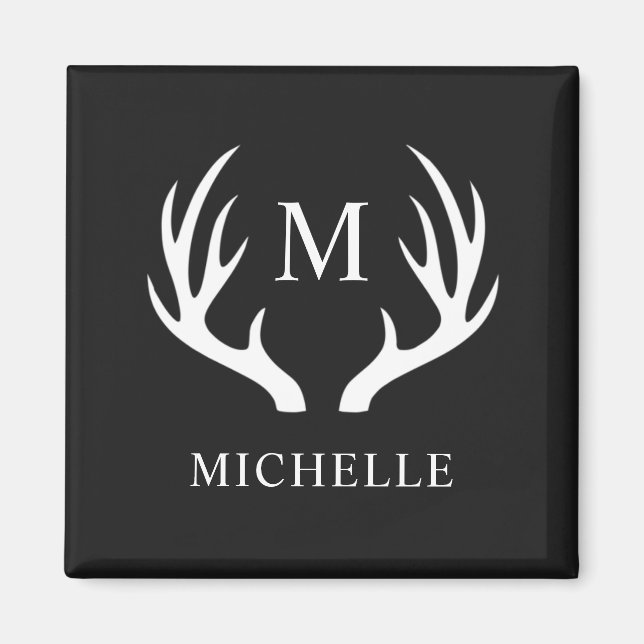 Aimant Monogramme personnalisé avec Antler Cerf Blanc Noi (Devant)