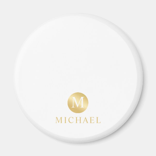 Aimant Monogramme personnalisé de luxe blanc et or (Devant)