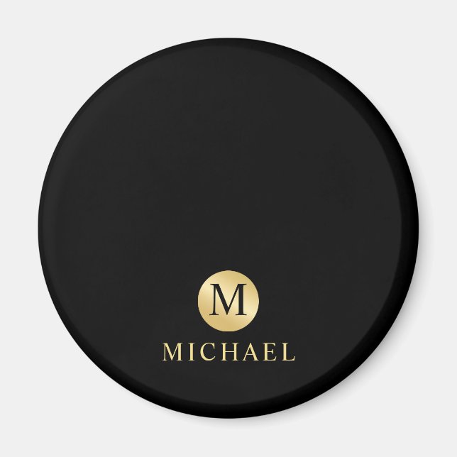Aimant Monogramme personnalisé de luxe noir et or (Devant)