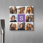 Aimant Monogramme personnalisé Eggplant et collage photo<br><div class="desc">Vous pouvez utiliser des photos Instagram pour cette conception. Utilisez 8 photos carrés pour créer un cadeau unique et personnel. Ou vous pouvez garder le chiot hipster et faire un gardien branché. Si vous avez besoin d'ajuster les images,  cliquez sur l'outil personnaliser pour apporter des modifications.</div>