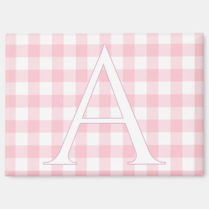 Aimant Monogramme personnalisé en vichy rose bébé