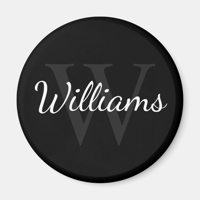 Aimant Monogramme personnalisé et nom noir (Devant)