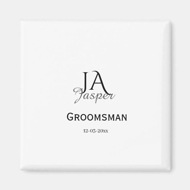Aimant Monogramme personnalisé garçon d'honneur nom date (Devant)