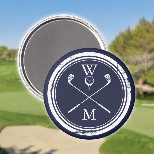 Aimant Monogramme personnalisé Golf Royal Blue (Personalized Monogram Golf Royal Blue Magnet)